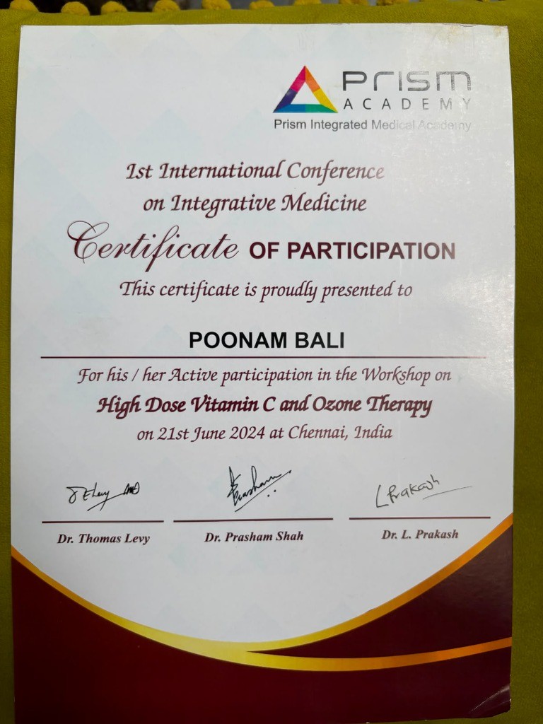Certificate - High Dose Vitamin C and Ozone Therapy